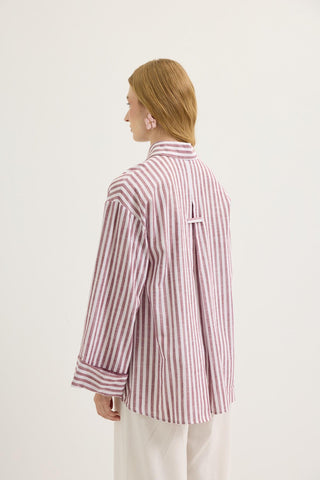 Striped Oversized Linen Shirt Burgundy