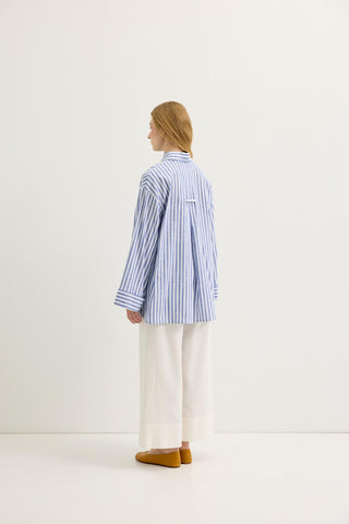 Striped Oversized Linen Shirt Navy Blue