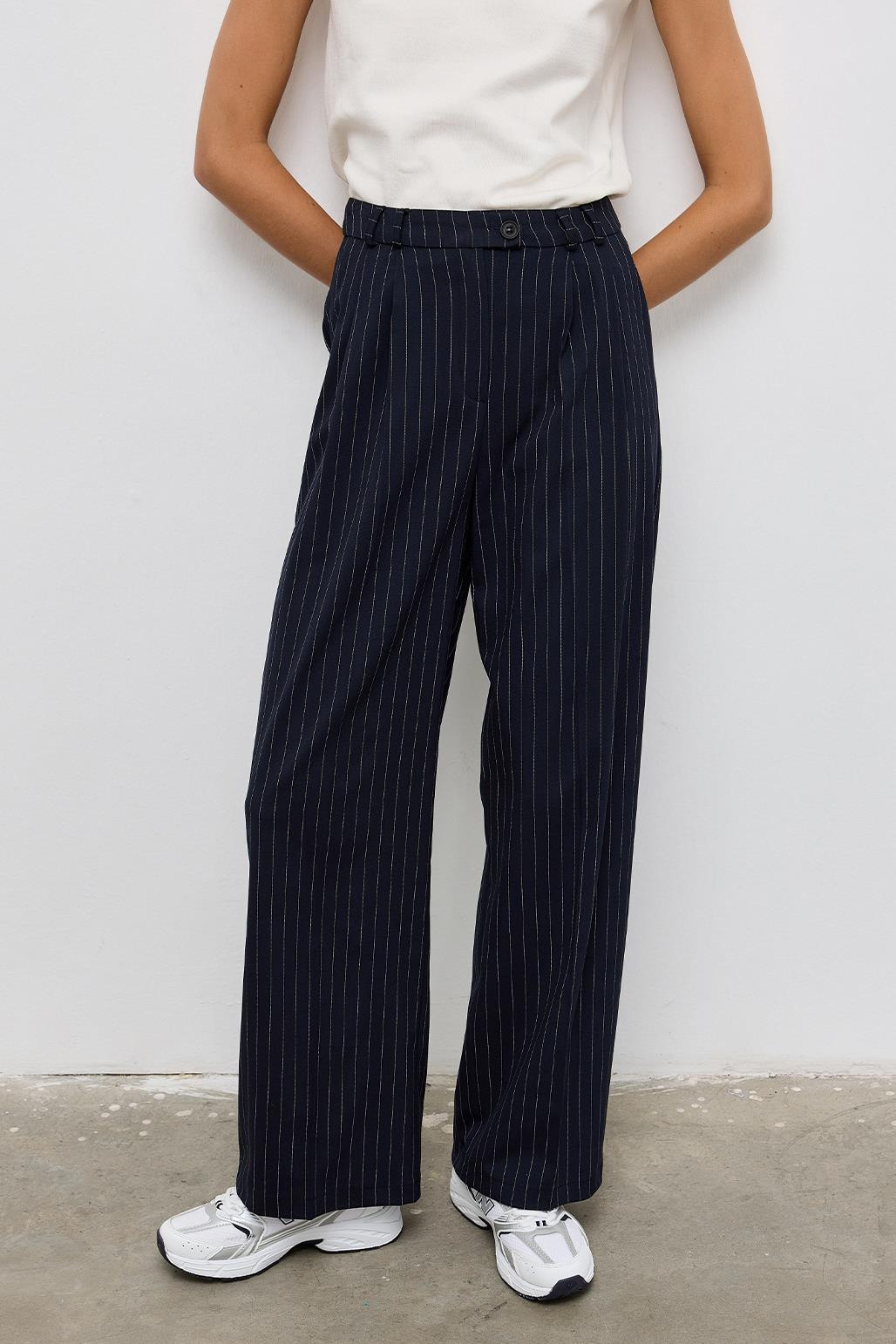 Striped Palazzo Trousers Navy Blue