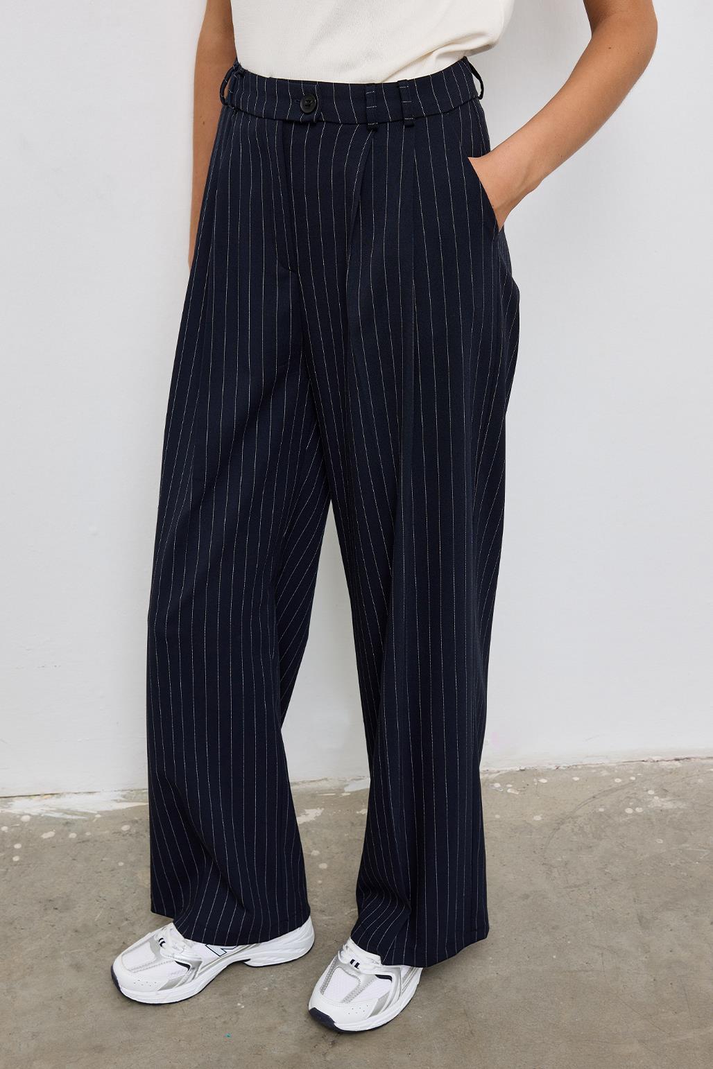 Striped Palazzo Trousers Navy Blue