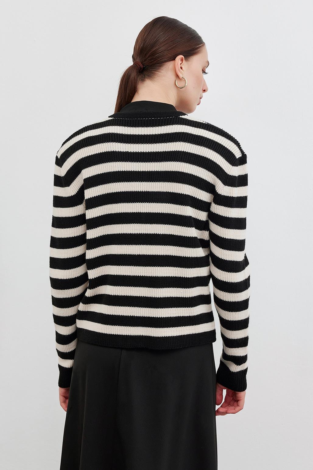 Striped Knit Cardigan Black