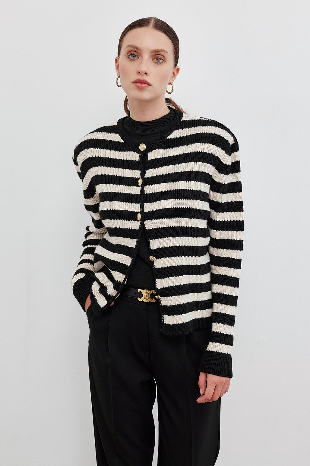 Striped Knit Cardigan Black