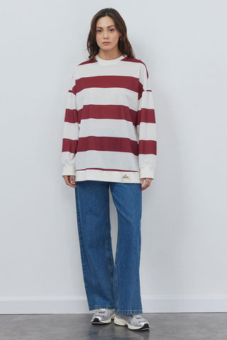 Yami Striped Ribbed Sweatshirt Burgundy