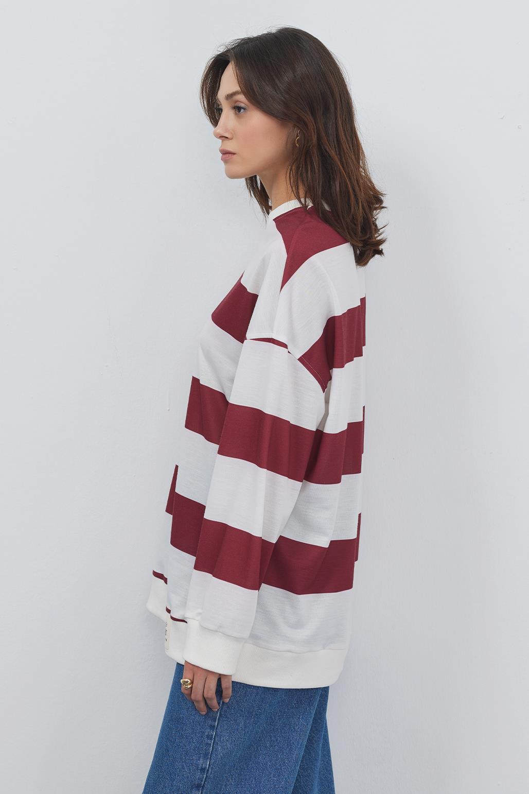 Yami Striped Ribbed Sweatshirt Burgundy