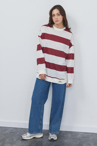 Yami Striped Ribbed Sweatshirt Burgundy