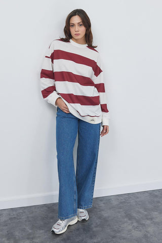 Yami Striped Ribbed Sweatshirt Burgundy
