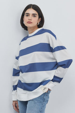 Yami Striped Ribbed Sweatshirt Indigo