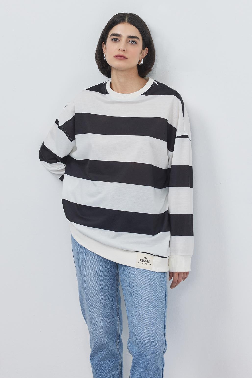 Yami Striped Ribbed Sweatshirt Black