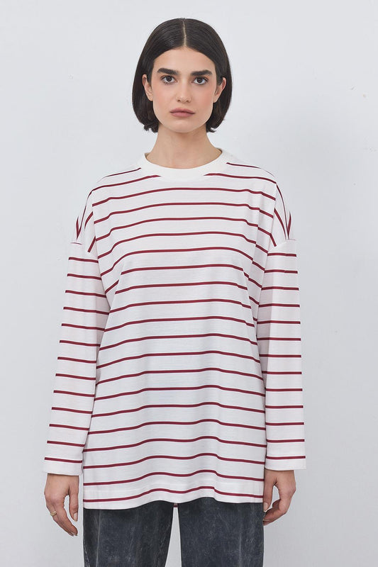 Striped Slit Tunic Burgundy