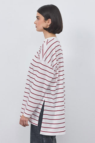 Striped Slit Tunic Burgundy