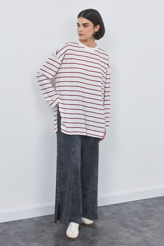 Striped Slit Tunic Burgundy