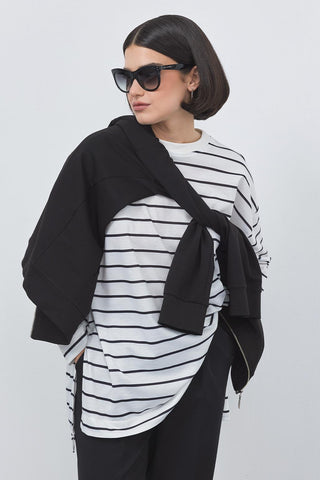 Striped Slit Tunic Ecru