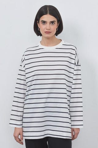 Striped Slit Tunic Ecru