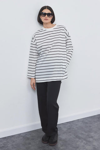 Striped Slit Tunic Ecru