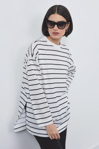 Striped Slit Tunic Ecru