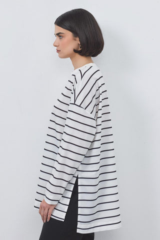 Striped Slit Tunic Ecru