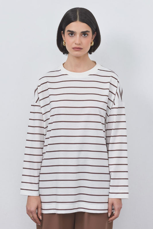 Striped Slit Tunic Brown