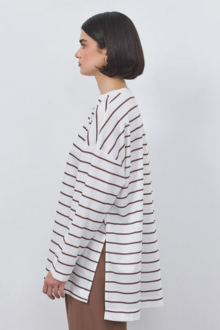 Striped Slit Tunic Brown