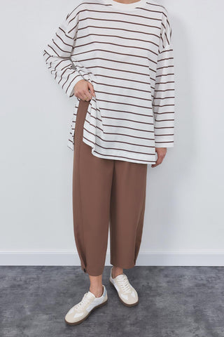 Striped Slit Tunic Brown