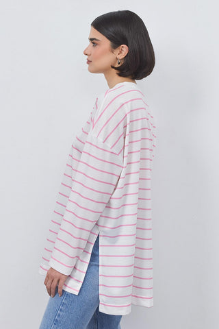 Striped Slit Tunic Pink