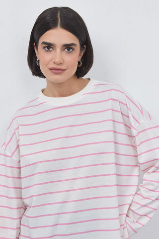 Striped Slit Tunic Pink