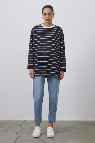 Striped Slit Tunic Black