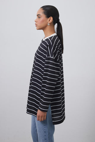 Striped Slit Tunic Black