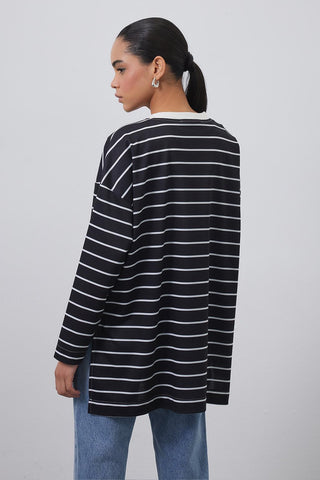 Striped Slit Tunic Black