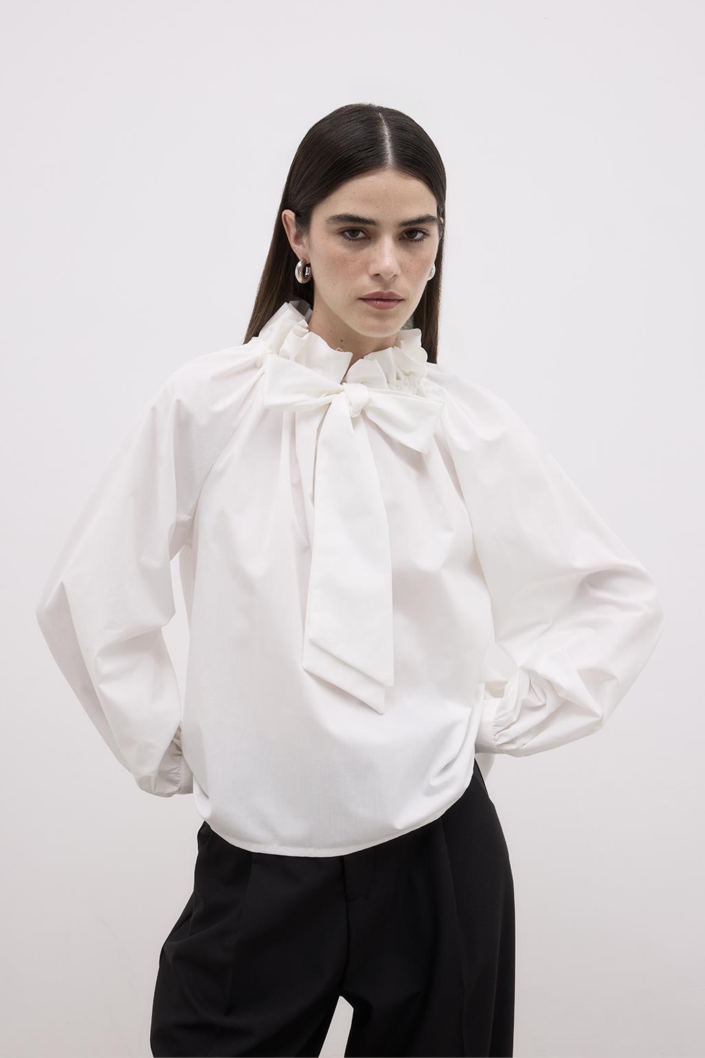 Collar Detailed Shirt Ecru