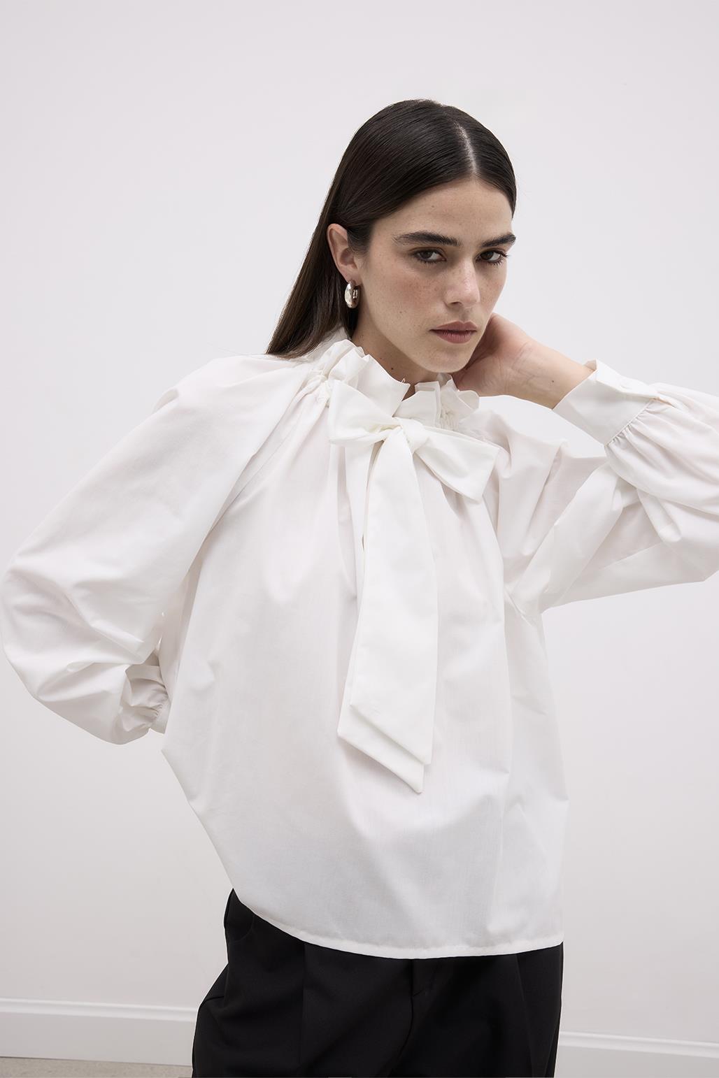 Collar Detailed Shirt Ecru