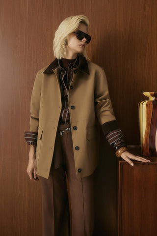 Contrast Collar Gabardine Jacket Camel