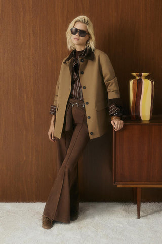 Contrast Collar Gabardine Jacket Camel