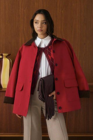 Contrast Collar Gabardine Jacket Red