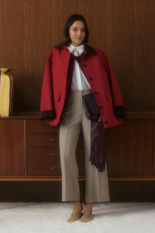 Contrast Collar Gabardine Jacket Red