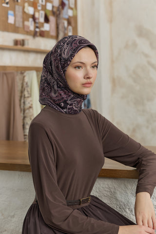 Cotton Square Scarf Garden Plum Red