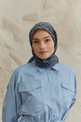 Cotton Square Scarf Magic Navy Blue