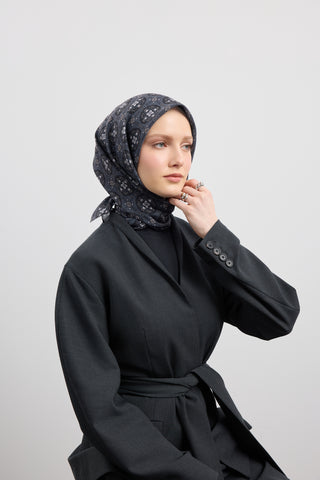 Cotton Square Scarf Medallion Smoke Grey