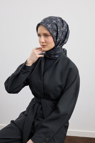 Cotton Square Scarf Medallion Smoke Grey