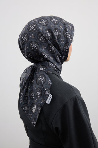 Cotton Square Scarf Medallion Smoke Grey