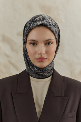 Cotton Square Scarf Tale Smoke Grey