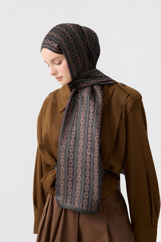 Cotton Twill Scarf Chain Brown