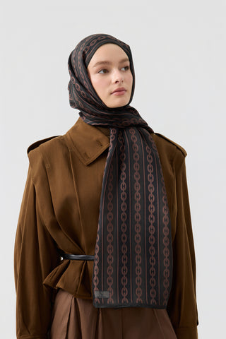 Cotton Twill Scarf Chain Brown
