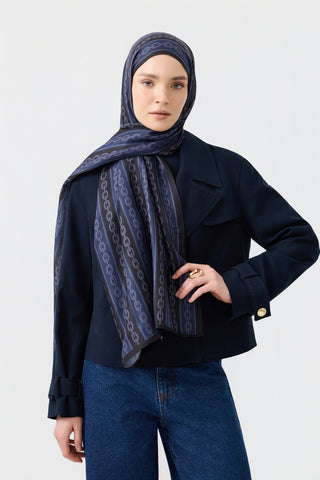 Cotton Twill Scarf Chain Navy Blue