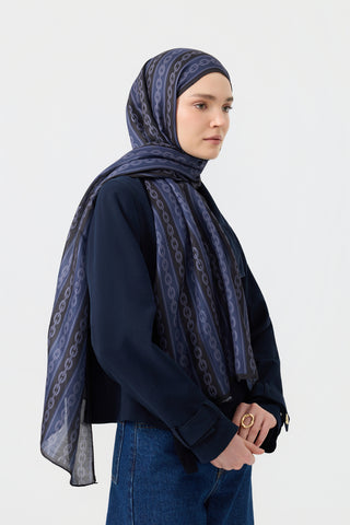 Cotton Twill Scarf Chain Navy Blue