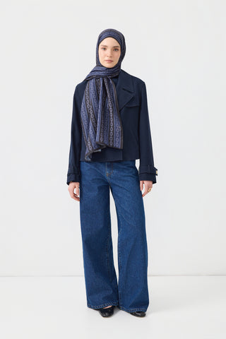 Cotton Twill Scarf Chain Navy Blue