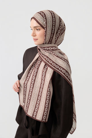 Cotton Twill Scarf Chain Latte Brown