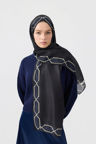 Cotton Twill Scarf Interlock Navy Blue