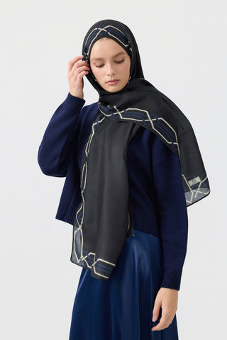 Cotton Twill Scarf Interlock Navy Blue