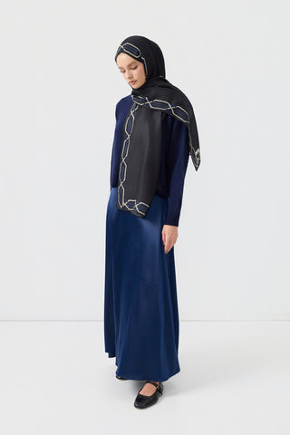 Cotton Twill Scarf Interlock Navy Blue