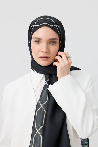 Cotton Twill Scarf Interlock Black